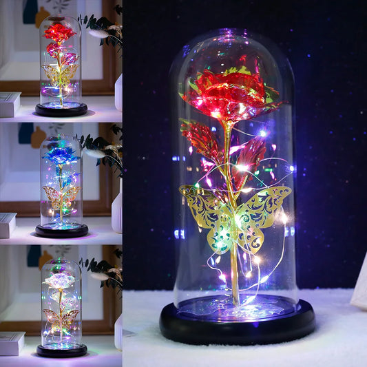 LED Rose Flowers In Glass Valentines Edition
